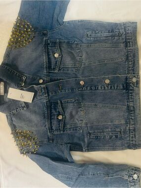 Studded Shoulder Blue Denim Jacket by Justice